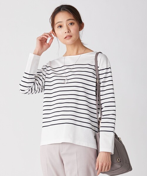 J.PRESS(ジェイプレス)の「バスクボーダー ベーシック カットソー(Tシャツ/カットソー・レディース・ネイビー系1/ブラウン系1/ふじ色系1・T15/T13)」の2枚目の写真