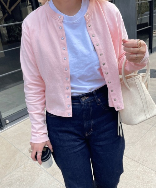 Doux archives（ドゥアルシーヴ）の「［ｗｅｂ限定］スナップボタンコンパクトカーディガン（カーディガン/ボレロ・レディース・ホワイト/ピンク/イエロー/オレンジ/グリーン・FREE）」の4枚目の写真