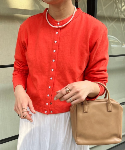 Doux archives（ドゥアルシーヴ）の「［ｗｅｂ限定］スナップボタンコンパクトカーディガン（カーディガン/ボレロ・レディース・ホワイト/ピンク/イエロー/オレンジ/グリーン・FREE）」の5枚目の写真