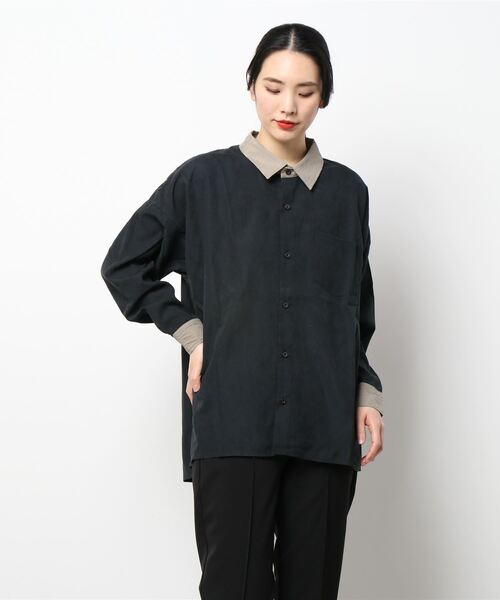 THISIS(ディスイズ)の「ポリピーチ ビッグシルエット クレリックシャツ(シャツ/ブラウス・レディース・ホワイト/ブラック/サックスブルー/グレイッシュベージュ/チャコール・LARGE/X-LARGE/MEDIUM)」の1枚目の写真
