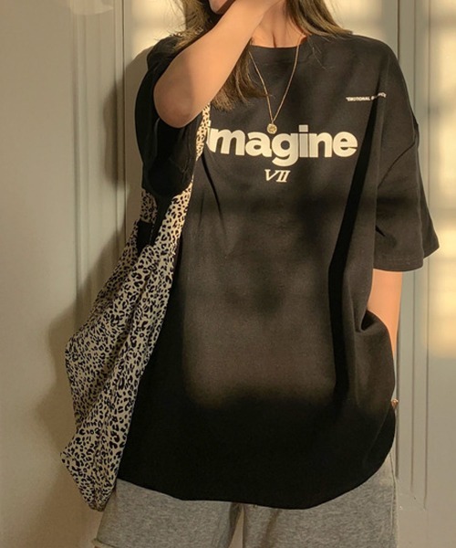 meJane（ミージェーン）の「imagineオーバーサイズプリントTシャツ（Tシャツ/カットソー・レディース・ホワイト/ブラック/グレー・FREE）」の2枚目の写真