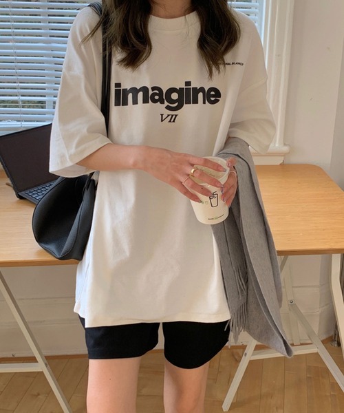 meJane（ミージェーン）の「imagineオーバーサイズプリントTシャツ（Tシャツ/カットソー・レディース・ホワイト/ブラック/グレー・FREE）」の4枚目の写真