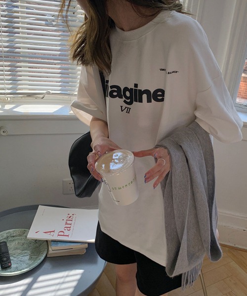 meJane（ミージェーン）の「imagineオーバーサイズプリントTシャツ（Tシャツ/カットソー・レディース・ホワイト/ブラック/グレー・FREE）」の6枚目の写真