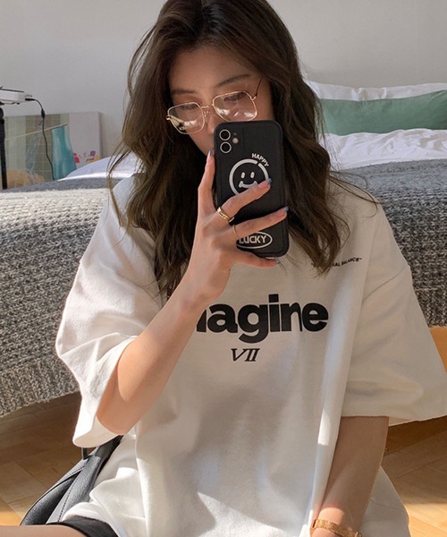 meJane（ミージェーン）の「imagineオーバーサイズプリントTシャツ（Tシャツ/カットソー・レディース・ホワイト/ブラック/グレー・FREE）」の7枚目の写真