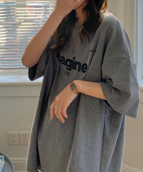 meJane（ミージェーン）の「imagineオーバーサイズプリントTシャツ（Tシャツ/カットソー・レディース・ホワイト/ブラック/グレー・FREE）」の13枚目の写真