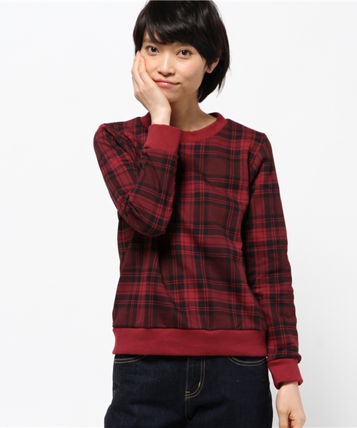 OUTLET(アウトレット)の「【Ciaopanic】チェックプリント裏毛プルオーバー(Tシャツ/カットソー・レディース・グリーン/オレンジ/レッド/ホワイト・FREE)」の3枚目の写真