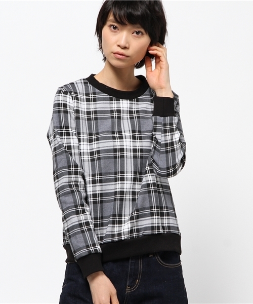 OUTLET(アウトレット)の「【Ciaopanic】チェックプリント裏毛プルオーバー(Tシャツ/カットソー・レディース・グリーン/オレンジ/レッド/ホワイト・FREE)」の2枚目の写真