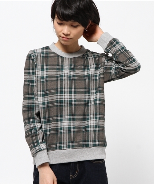 OUTLET(アウトレット)の「【Ciaopanic】チェックプリント裏毛プルオーバー(Tシャツ/カットソー・レディース・グリーン/オレンジ/レッド/ホワイト・FREE)」の1枚目の写真