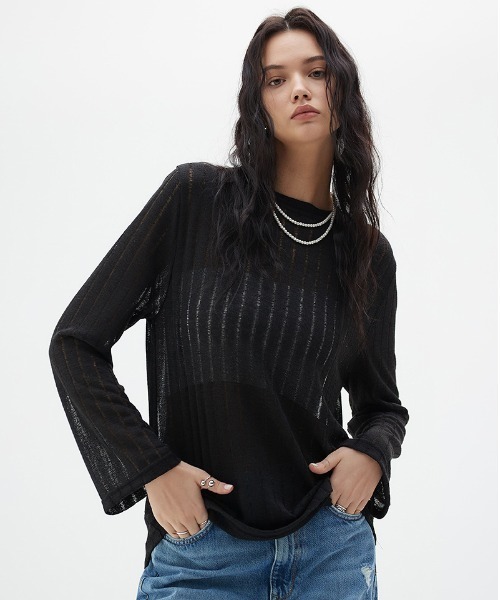 LARTIGENT（ラーティゼン）の「A'GEM/9 × .kom『LARTIGENT/ラーティゼン』LY DAMAGE T-SHIRT/ダメージデザイン ロングスリーブカットソー 長袖Tシャツ（Tシャツ/カットソー・レディース・ブラック/ブルー/グリーン・FREE）」の2枚目の写真