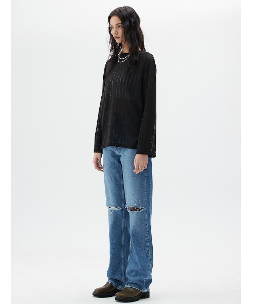 LARTIGENT（ラーティゼン）の「A'GEM/9 × .kom『LARTIGENT/ラーティゼン』LY DAMAGE T-SHIRT/ダメージデザイン ロングスリーブカットソー 長袖Tシャツ（Tシャツ/カットソー・レディース・ブラック/ブルー/グリーン・FREE）」の5枚目の写真