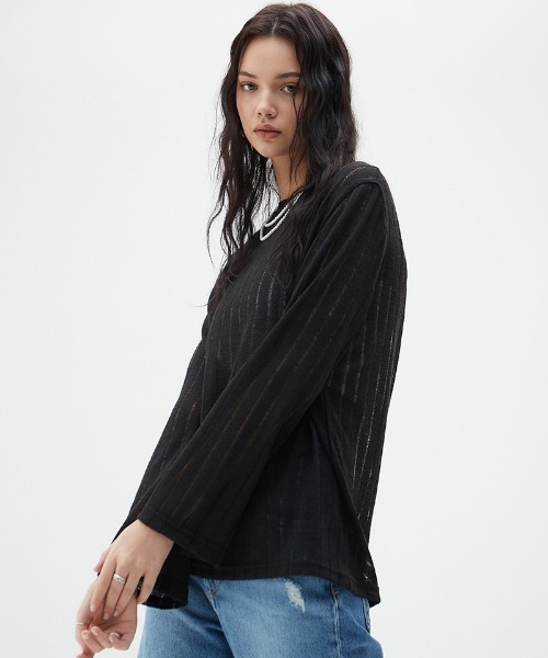 LARTIGENT（ラーティゼン）の「A'GEM/9 × .kom『LARTIGENT/ラーティゼン』LY DAMAGE T-SHIRT/ダメージデザイン ロングスリーブカットソー 長袖Tシャツ（Tシャツ/カットソー・レディース・ブラック/ブルー/グリーン・FREE）」の11枚目の写真
