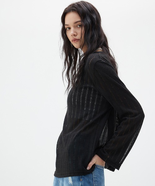 LARTIGENT（ラーティゼン）の「A'GEM/9 × .kom『LARTIGENT/ラーティゼン』LY DAMAGE T-SHIRT/ダメージデザイン ロングスリーブカットソー 長袖Tシャツ（Tシャツ/カットソー・レディース・ブラック/ブルー/グリーン・FREE）」の12枚目の写真