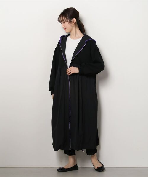 Risley（リズレー）の「【別注】Risley/リズレー/ロング切り替えパーカー（パーカー・レディース・ブラック/オフホワイト・FREE）」の9枚目の写真