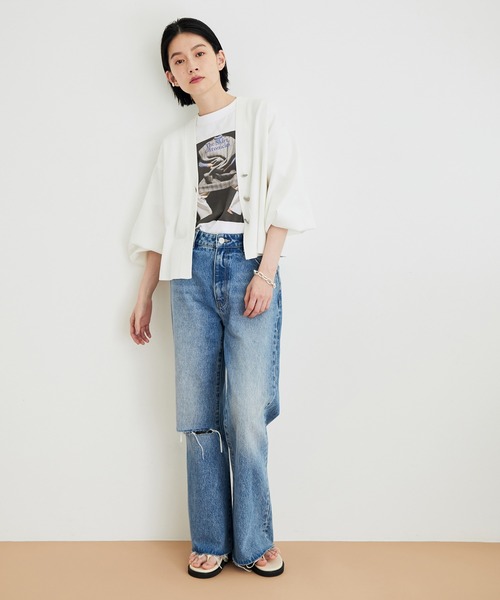 ADAM ET ROPE'（アダムエロペ）の「〈追加〉ワイドスリーブカーディガン（カーディガン/ボレロ・レディース・ピンク/ホワイト/ブラック/サックスブルー/グリーン・FREE）」の7枚目の写真