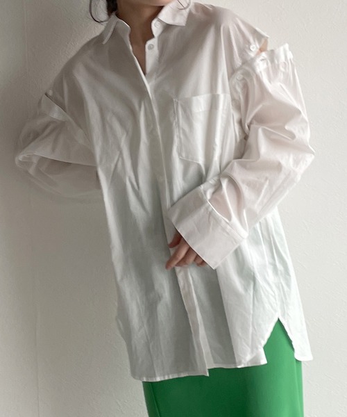 w closet（ダブルクローゼット）の「2WAYスリーブオーバーシャツ（シャツ/ブラウス・レディース・オフホワイト/グリーン/ホワイト×ブルー・FREE）」の17枚目の写真