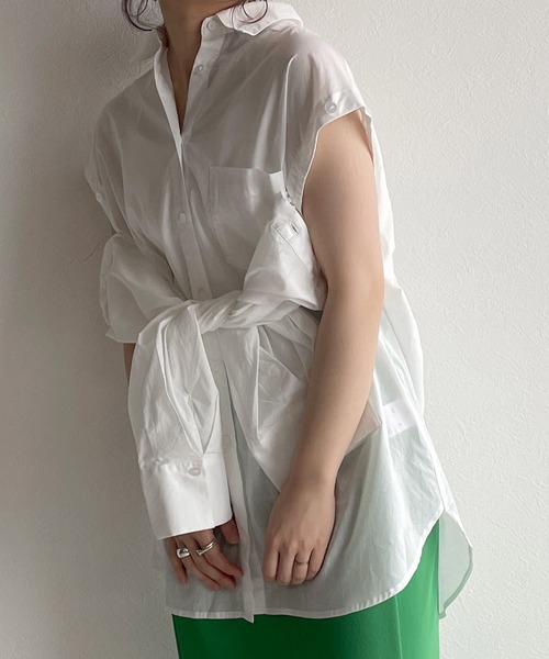 w closet（ダブルクローゼット）の「2WAYスリーブオーバーシャツ（シャツ/ブラウス・レディース・オフホワイト/グリーン/ホワイト×ブルー・FREE）」の13枚目の写真