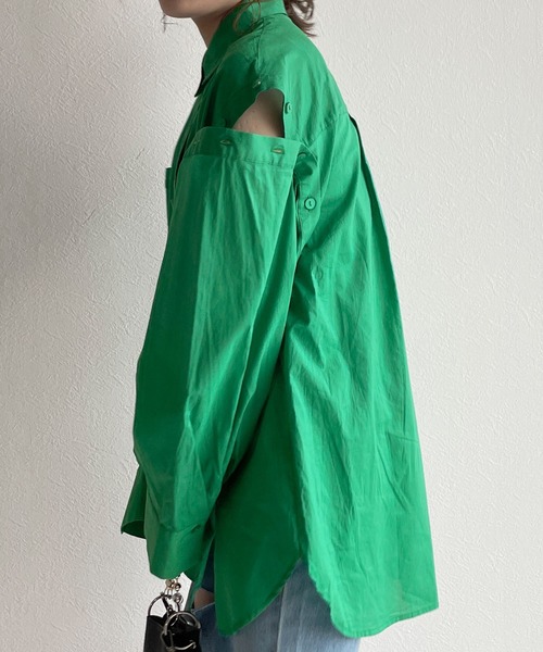 w closet（ダブルクローゼット）の「2WAYスリーブオーバーシャツ（シャツ/ブラウス・レディース・オフホワイト/グリーン/ホワイト×ブルー・FREE）」の9枚目の写真