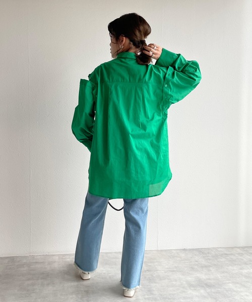 w closet（ダブルクローゼット）の「2WAYスリーブオーバーシャツ（シャツ/ブラウス・レディース・オフホワイト/グリーン/ホワイト×ブルー・FREE）」の18枚目の写真