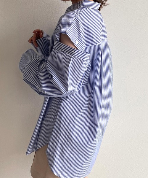 w closet（ダブルクローゼット）の「2WAYスリーブオーバーシャツ（シャツ/ブラウス・レディース・オフホワイト/グリーン/ホワイト×ブルー・FREE）」の15枚目の写真