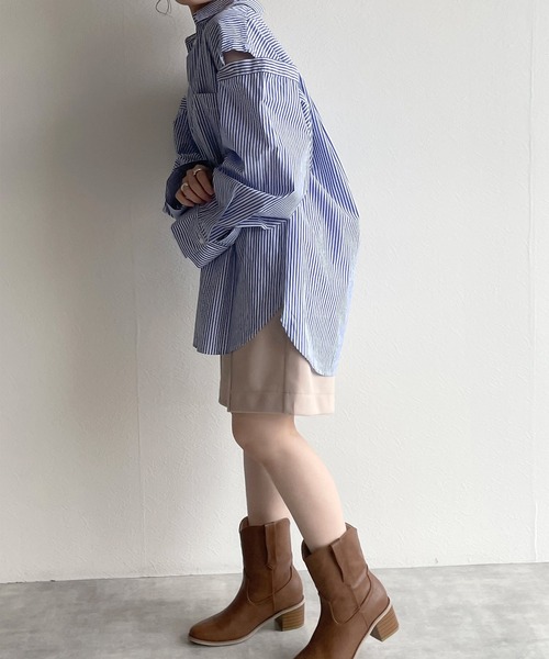 w closet（ダブルクローゼット）の「2WAYスリーブオーバーシャツ（シャツ/ブラウス・レディース・オフホワイト/グリーン/ホワイト×ブルー・FREE）」の11枚目の写真