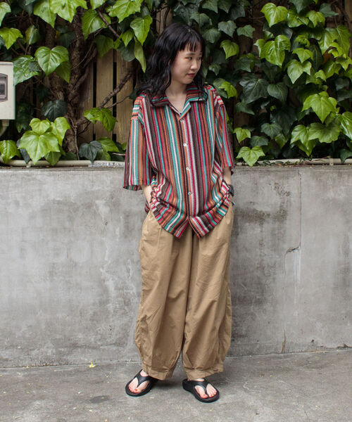 GLOSTER（グロスター）の「【GLOSTER/グロスター】マルチストライプ ニットレース バルファスレース オープンカラーシャツ メッシュニット（シャツ/ブラウス・メンズ・ブラウン系その他/ブルー系その他/オレンジ系その他・MEDIUM/LARGE）」の4枚目の写真