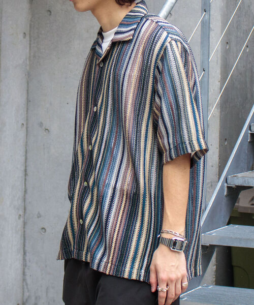 GLOSTER（グロスター）の「【GLOSTER/グロスター】マルチストライプ ニットレース バルファスレース オープンカラーシャツ メッシュニット（シャツ/ブラウス・メンズ・ブラウン系その他/ブルー系その他/オレンジ系その他・MEDIUM/LARGE）」の19枚目の写真