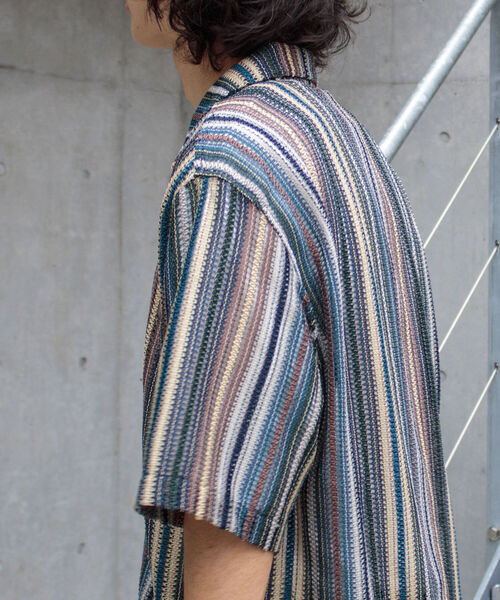GLOSTER（グロスター）の「【GLOSTER/グロスター】マルチストライプ ニットレース バルファスレース オープンカラーシャツ メッシュニット（シャツ/ブラウス・メンズ・ブラウン系その他/ブルー系その他/オレンジ系その他・MEDIUM/LARGE）」の15枚目の写真