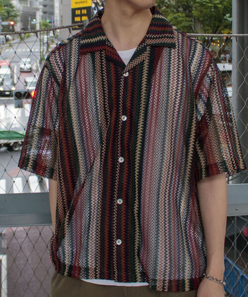 GLOSTER（グロスター）の「【GLOSTER/グロスター】マルチストライプ ニットレース バルファスレース オープンカラーシャツ メッシュニット（シャツ/ブラウス・メンズ・ブラウン系その他/ブルー系その他/オレンジ系その他・MEDIUM/LARGE）」の20枚目の写真