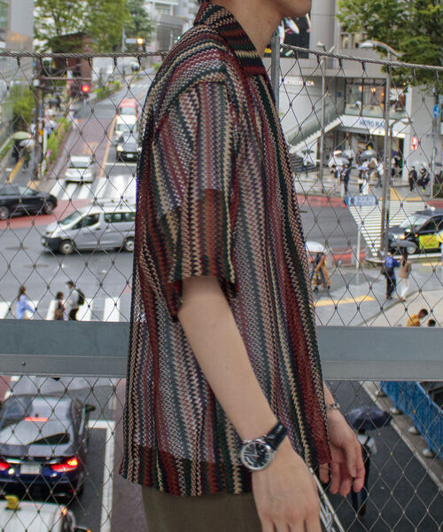 GLOSTER（グロスター）の「【GLOSTER/グロスター】マルチストライプ ニットレース バルファスレース オープンカラーシャツ メッシュニット（シャツ/ブラウス・メンズ・ブラウン系その他/ブルー系その他/オレンジ系その他・MEDIUM/LARGE）」の6枚目の写真