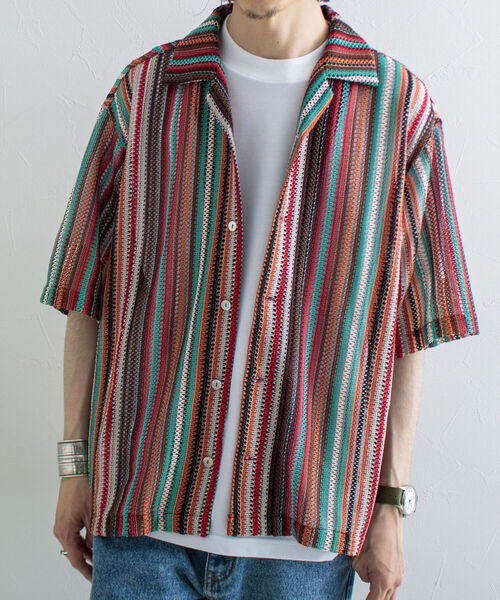 GLOSTER（グロスター）の「【GLOSTER/グロスター】マルチストライプ ニットレース バルファスレース オープンカラーシャツ メッシュニット（シャツ/ブラウス・メンズ・ブラウン系その他/ブルー系その他/オレンジ系その他・MEDIUM/LARGE）」の21枚目の写真