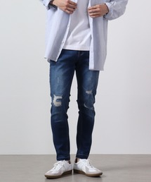 裾カットオフ ダメージストレッチデニムパンツ EXPECTATION