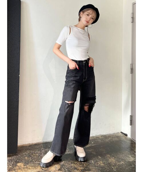 EMODA（エモダ）の「カッティングフィットトップ（Tシャツ/カットソー・レディース・ホワイト/ブラック/グレー/ピンク・FREE）」の6枚目の写真