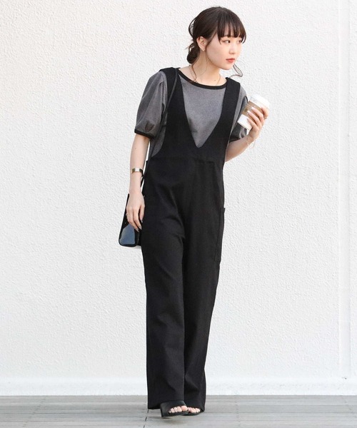 HONEYSUCKLE ROSE（ハニーサックルローズ）の「【HONEYSUCKLE ROSE】2WAYサロペット（サロペット/オーバーオール・レディース・ブラック/カーキブラウン/ベージュ・L/M）」の2枚目の写真