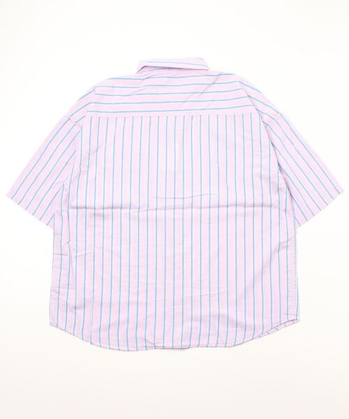 SITRY（シトリー）の「Oversize Drop shoulder broadcloth stripe shirt/オーバーサイズ ドロップショルダー ブロード ストライプ 半袖シャツ（シャツ/ブラウス・メンズ・サックスブルー/ピンク/イエロー・M/L）」の4枚目の写真