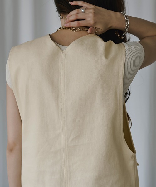 Ezick（エジック）の「２WAYジャンパーデニムベスト（ベスト・レディース・ブラック/オフホワイト・FREE）」の5枚目の写真