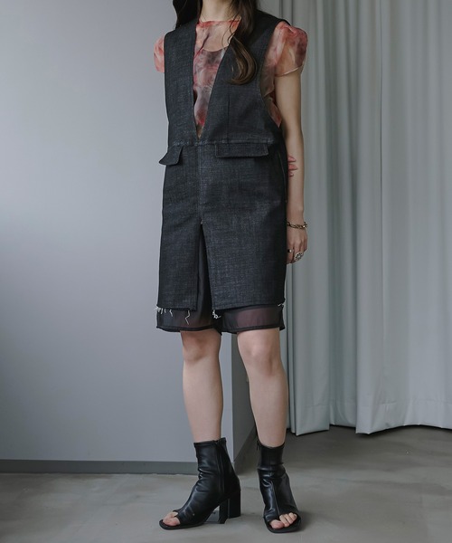 Ezick（エジック）の「２WAYジャンパーデニムベスト（ベスト・レディース・ブラック/オフホワイト・FREE）」の7枚目の写真