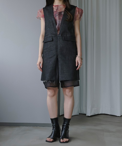 Ezick（エジック）の「２WAYジャンパーデニムベスト（ベスト・レディース・ブラック/オフホワイト・FREE）」の11枚目の写真