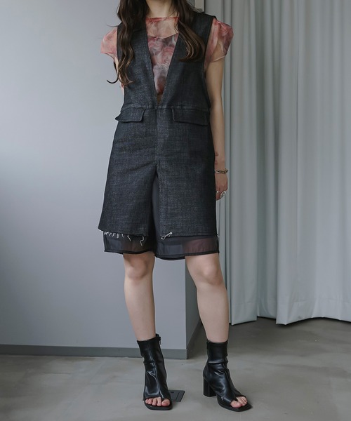 Ezick（エジック）の「２WAYジャンパーデニムベスト（ベスト・レディース・ブラック/オフホワイト・FREE）」の8枚目の写真