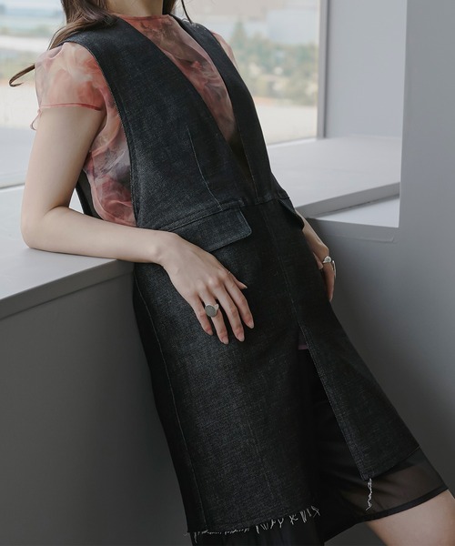 Ezick（エジック）の「２WAYジャンパーデニムベスト（ベスト・レディース・ブラック/オフホワイト・FREE）」の15枚目の写真