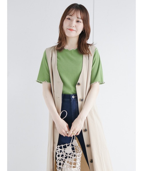 ehka sopo(エヘカソポ)の「メローテレコプルオーバー(Tシャツ/カットソー・レディース・ブラック/ベージュ/オフホワイト/グリーン・フリ-)」の11枚目の写真