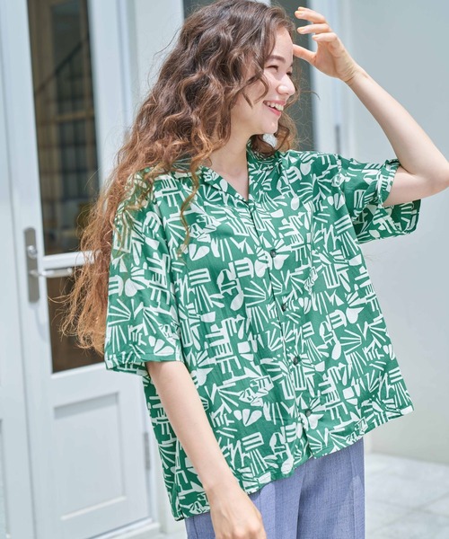 定価４万★フランス製★イネス★女性らしい襟開きＴシャツ白コンパクトリブInese Pitta Re:)】 カジュアルシャツ Wガーゼ BIGシルエット 長袖