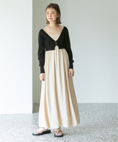 U by SPICK&SPAN（ユーバイスピックアンドスパン）の「≪追加≫リブドッキングボリュームキャミワンピース3（ワンピース・レディース・ブラック/ベージュ・FREE）」の14枚目の写真