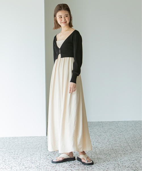 U by SPICK&SPAN（ユーバイスピックアンドスパン）の「≪追加≫リブドッキングボリュームキャミワンピース3（ワンピース・レディース・ブラック/ベージュ・FREE）」の9枚目の写真