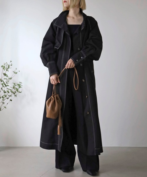 UNFIELD(アンフィールド)の「【2022 A/W New Arrival】配色ステッチトレンチコート(トレンチコート・レディース・ブラック/ベージュ・FREE)」の14枚目の写真