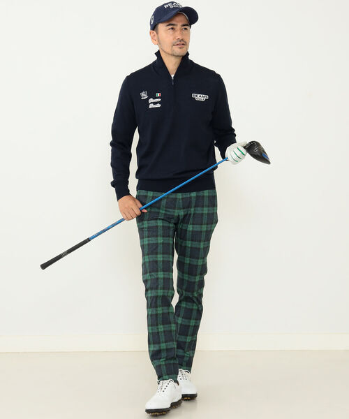 ビームスゴルフ パンツ グリーン×ネイビー チェック 蓄熱裏地 メンズ