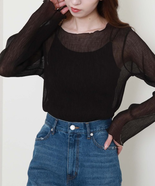 archives（アルシーヴ）の「シアー楊柳長袖ブラウス（シャツ/ブラウス・レディース・ブラック/アイボリー/ブルーグレー/モカ・MEDIUM）」の3枚目の写真