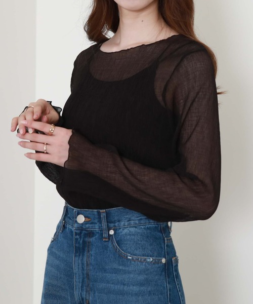 archives（アルシーヴ）の「シアー楊柳長袖ブラウス（シャツ/ブラウス・レディース・ブラック/アイボリー/ブルーグレー/モカ・MEDIUM）」の5枚目の写真