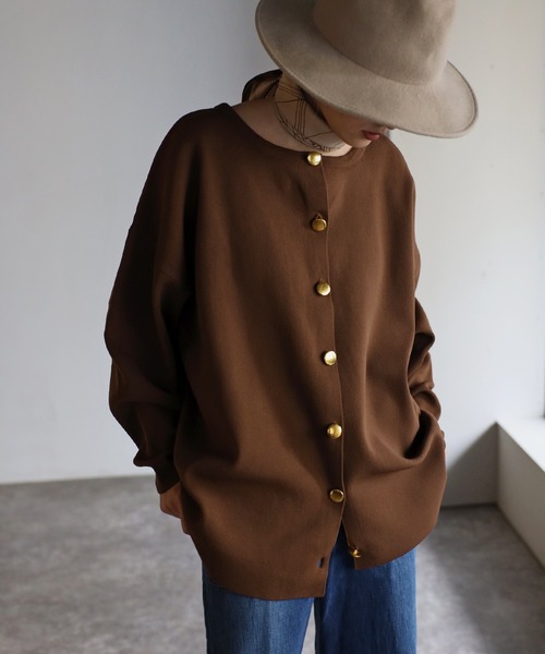 Bonjour Sagan(ボンジュールサガン)の「ダイバーニット金釦カーディガン(カーディガン/ボレロ・レディース・ブラウン/ブラック/アイボリー/ネイビー・FREE)」の3枚目の写真