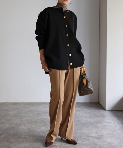 Bonjour Sagan(ボンジュールサガン)の「ダイバーニット金釦カーディガン(カーディガン/ボレロ・レディース・ブラウン/ブラック/アイボリー/ネイビー・FREE)」の12枚目の写真