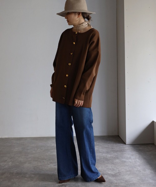 Bonjour Sagan(ボンジュールサガン)の「ダイバーニット金釦カーディガン(カーディガン/ボレロ・レディース・ブラウン/ブラック/アイボリー/ネイビー・FREE)」の17枚目の写真